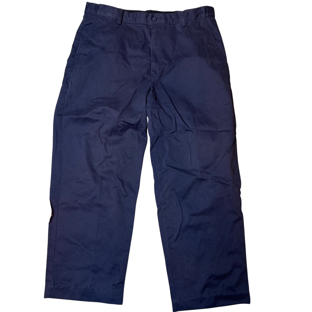 L.L. Bean comfort waist plain front mens trousers preppy vintage navy 35‎ x 29